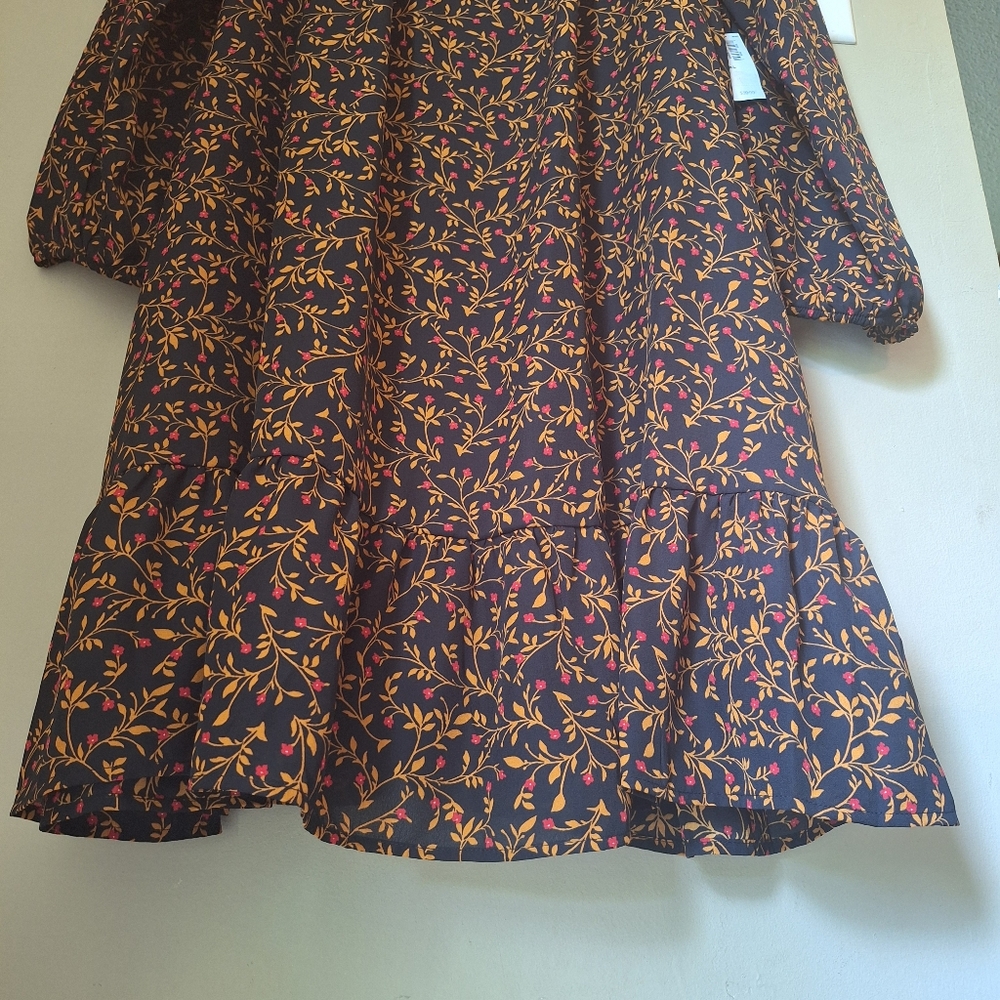 NWT Fall Color Ditsy Floral Midi Shift Dress Ruffled Hem XXL - Picture 7 of 16